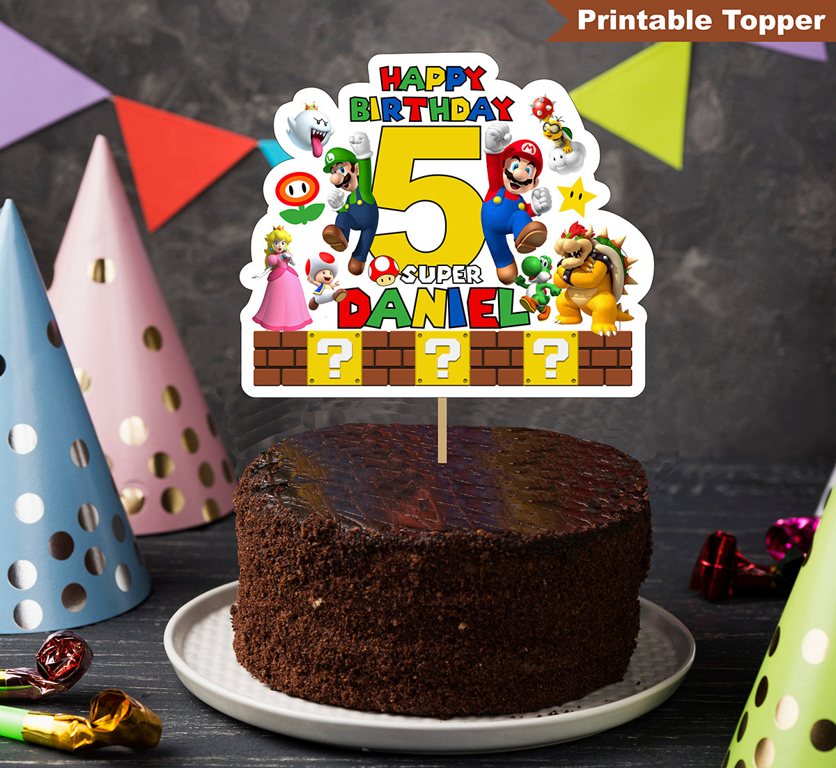 Printable super mario 2023 cake topper, Digital Happy Birthday super mario  bros movie, custom cake topper, super mario bros Happy Birthday