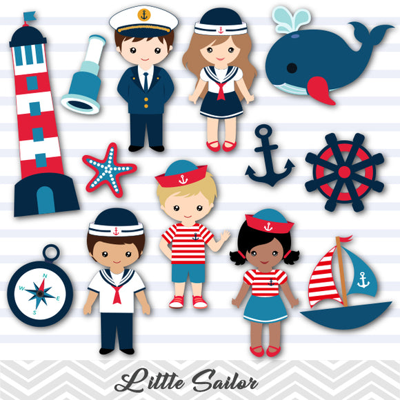 Little Sailor Digital Clip Art, Nautical Party Clipart, 00219