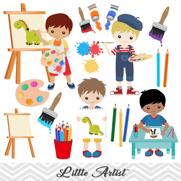 Little Artist Clip Art, Girls Art Party Clipart, Painting Party