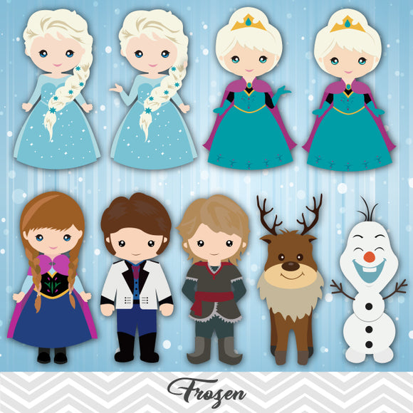 Princess Elsa And Anna Frozen Cute Clipart PNG Files DIGITAL
